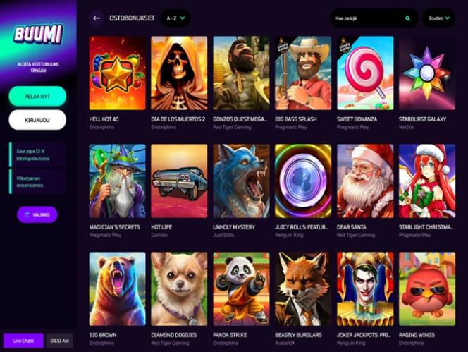 Buumi Casino kampanjaesittely futuristisessa käyttöliittymässä